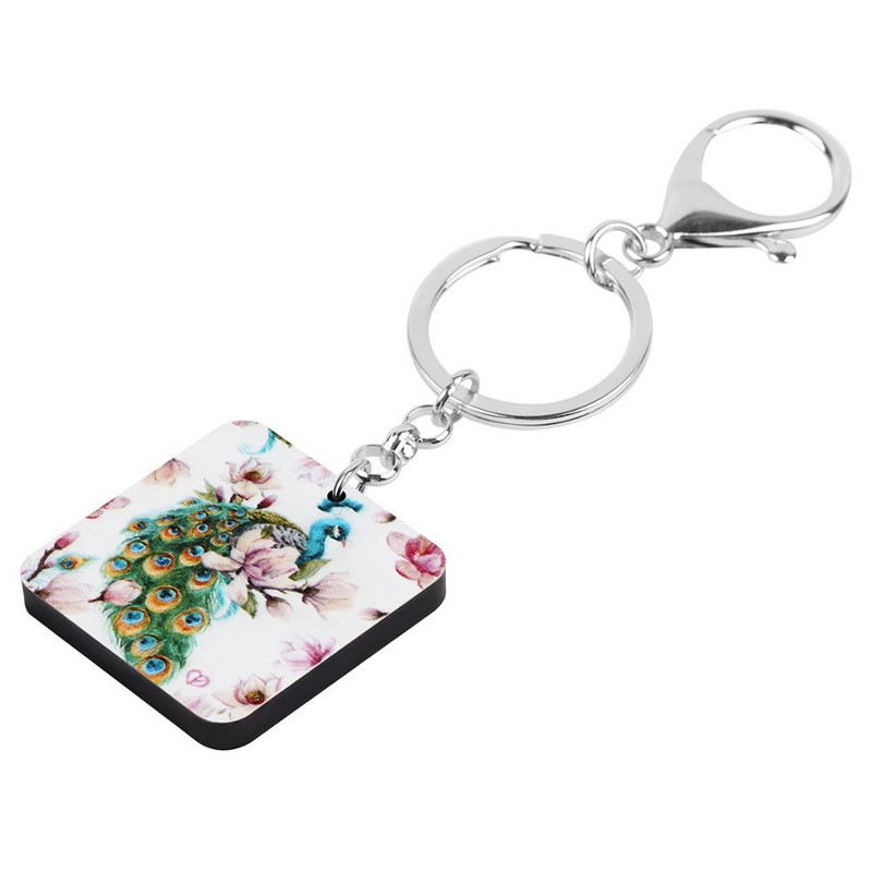 Bonsny Acrilic Pătrat Elegant Breloc Păuni Păuni Breloc Animal Pasăre Mare Bijuterii Pentru Femei Fete Cadouri Noutate Decorare