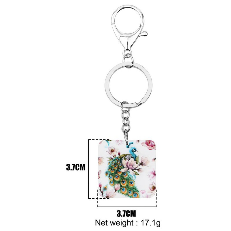 Bonsny Acrilic Pătrat Elegant Breloc Păuni Păuni Breloc Animal Pasăre Mare Bijuterii Pentru Femei Fete Cadouri Noutate Decorare