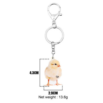 Bonsny Acrylic Cute Chicken Chick Keychains Print Farm Animal Keyring Κοσμήματα για γυναίκες Παιδικά κορίτσια Αστεία αξεσουάρ για τσάντα δώρου