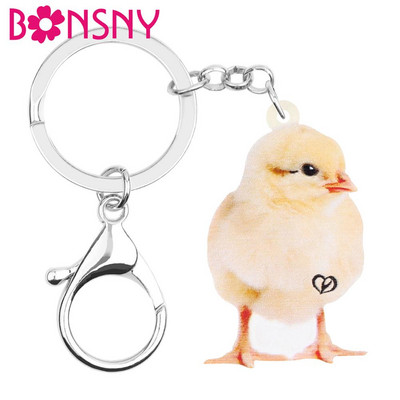 Bonsny akril aranyos csirke csirke kulcstartók Nyomtatás Farm Animal Kulcstartó Ékszerek Női Gyerek Lányok Vicces ajándéktáska Kiegészítők
