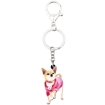 Bonsny Acrylic Sweet Pink Walking Chihuahua Μπρελόκ για σκύλους Δαχτυλίδια μπρελόκ Ζώο κοσμήματα για γυναίκες Τσάντα για κορίτσια Γούρια Δώρο χύμα