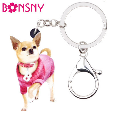Bonsny Acrilic Dulce Roz Plimbare Chihuahua Câine Breloc Breloc Inele Bijuterii Animale Pentru Femei Fete Brelocuri Poșete Cadou în vrac