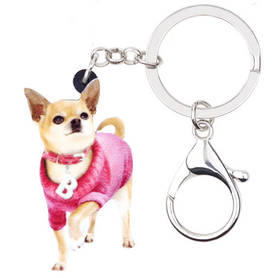 Bonsny Acrilic Dulce Roz Plimbare Chihuahua Câine Breloc Breloc Inele Bijuterii Animale Pentru Femei Fete Brelocuri Poșete Cadou în vrac