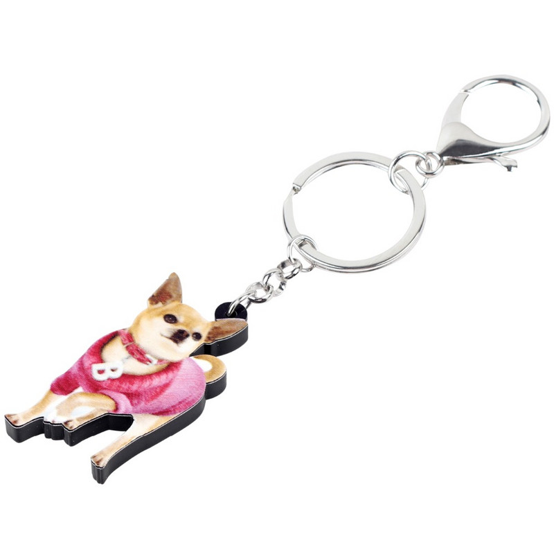 Bonsny Acrilic Dulce Roz Plimbare Chihuahua Câine Breloc Breloc Inele Bijuterii Animale Pentru Femei Fete Brelocuri Poșete Cadou în vrac