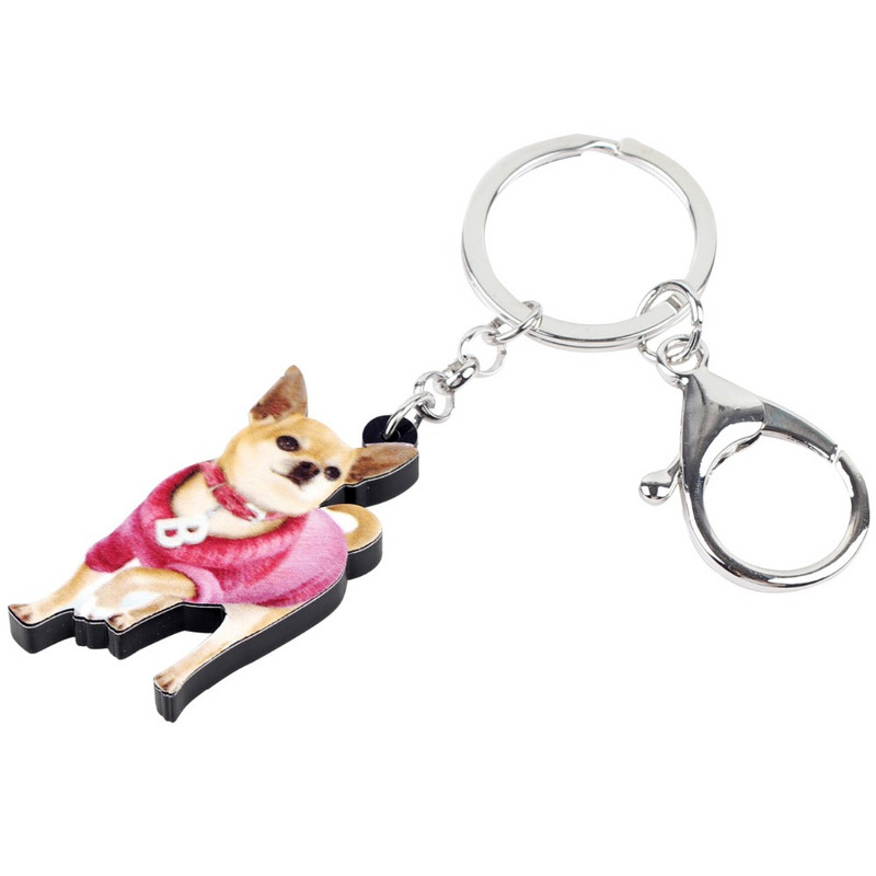 Bonsny Acrilic Dulce Roz Plimbare Chihuahua Câine Breloc Breloc Inele Bijuterii Animale Pentru Femei Fete Brelocuri Poșete Cadou în vrac