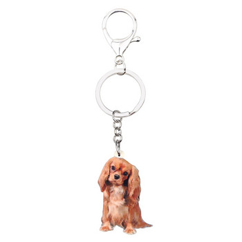 Bonsny Acrylic King Charles Spaniel Μπρελόκ για σκύλους Μπρελόκ Δαχτυλίδι Χαριτωμένα κατοικίδια ζώα Κοσμήματα για γυναίκες κορίτσια Τσάντα δώρου Γούρια αυτοκινήτου