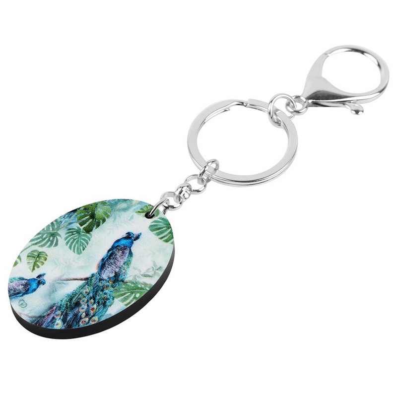 Bonsny Acrilic Oval Păun Păuni Breloc Tipărire Lungă Păsări Animal Breloc Bijuterii pentru Femei Bărbați Copii Accesoriu Cadou la modă