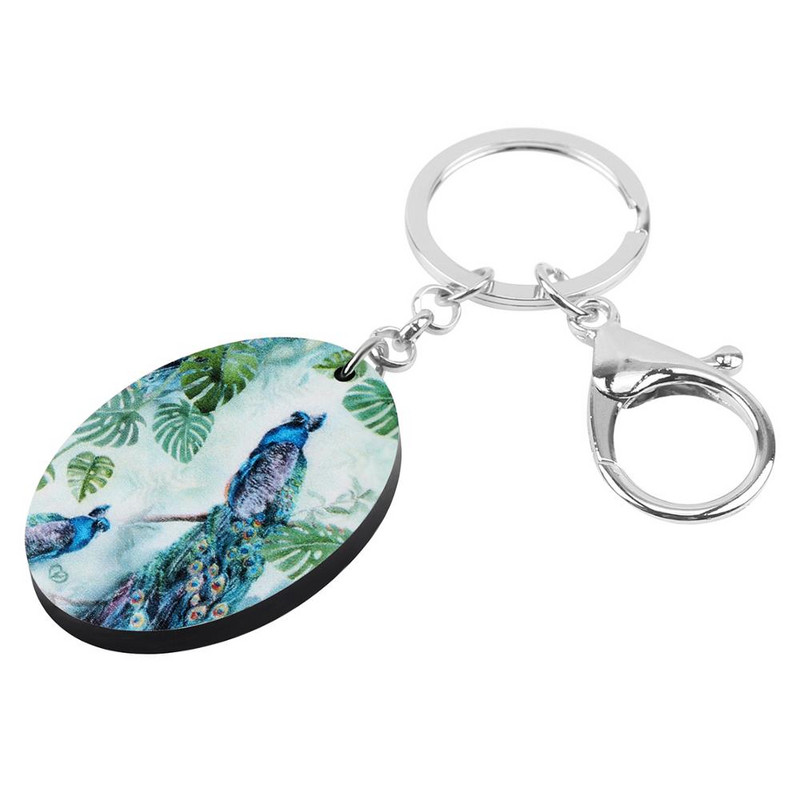 Bonsny Acrilic Oval Păun Păuni Breloc Tipărire Lungă Păsări Animal Breloc Bijuterii pentru Femei Bărbați Copii Accesoriu Cadou la modă