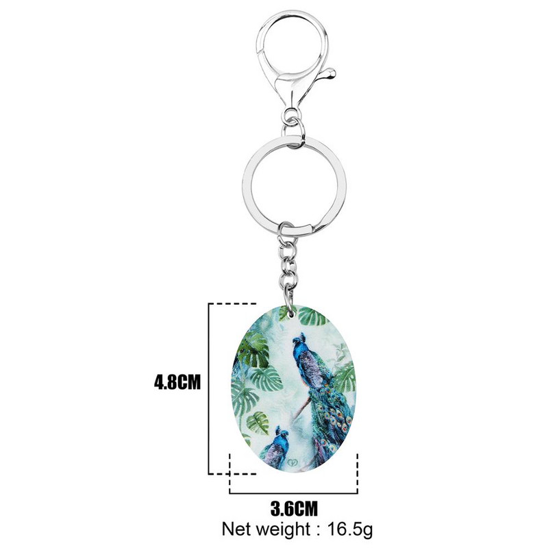 Bonsny Acrilic Oval Păun Păuni Breloc Tipărire Lungă Păsări Animal Breloc Bijuterii pentru Femei Bărbați Copii Accesoriu Cadou la modă