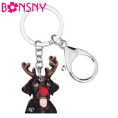 Bonsny Acrilic Antlers de Crăciun Negru Labrador Câine Breloc Inel Mașină Poșetă Decorare Geantă Breloc Bijuterii Pentru Femei Fată Cadou