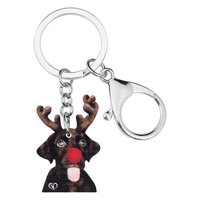 Bonsny Acrilic Antlers de Crăciun Negru Labrador Câine Breloc Inel Mașină Poșetă Decorare Geantă Breloc Bijuterii Pentru Femei Fată Cadou