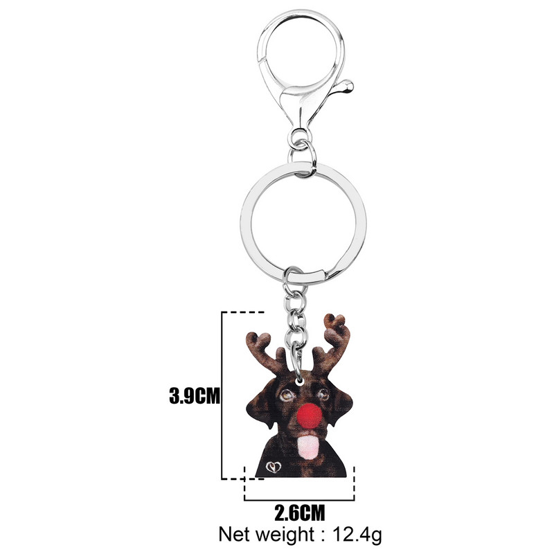 Bonsny Acrilic Antlers de Crăciun Negru Labrador Câine Breloc Inel Mașină Poșetă Decorare Geantă Breloc Bijuterii Pentru Femei Fată Cadou