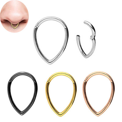 16g 1Piece Tear Drop Segment Hinged Rings Преграда на носа Clicker Пиърсинг Нос Устни Обеци Helix Пиърсинг на носа Бижута за тяло