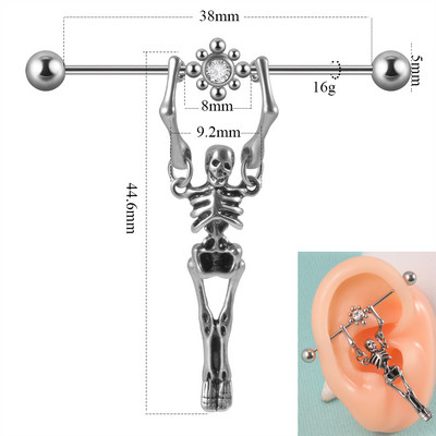 1 kom. Gothic Punk Skull Grunge Industrijske naušnice s utegom Ravni prsten s utegom Naušnica s hrskavicom Helix Unisex Body Piercing
