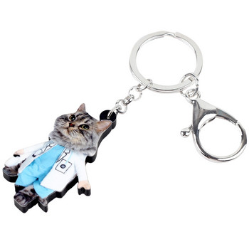 Bonsny Statement Cartoon Lovely Suits Cat Kitten Keychain Rings Τσάντα Γούρια αυτοκινήτου Ζώο κοσμήματα για γυναίκες κορίτσια κατοικίδιο