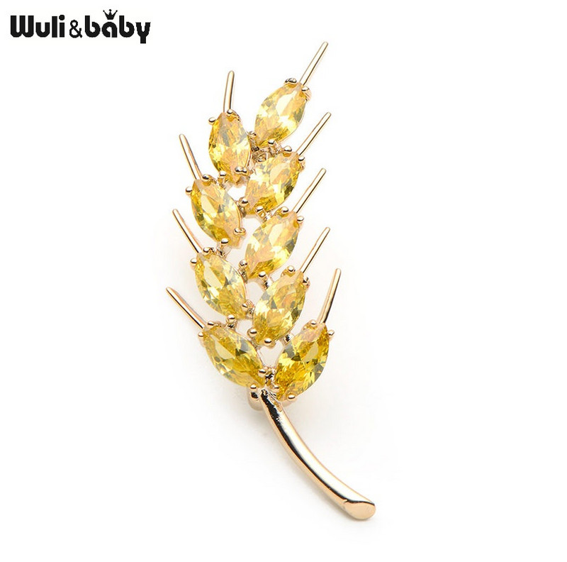 Wuli&Baby Wheat 4,6*2,2 cm broșe pentru femei și bărbați cristal galben alb modă nuntă broșă cadou eșarfă ace
