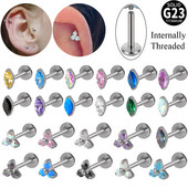1db titán G23 fülcsavar porc cirkon opál achát labret ajak tragus orr fülbevaló nőknek karácsonyi ajándék piercing ékszer