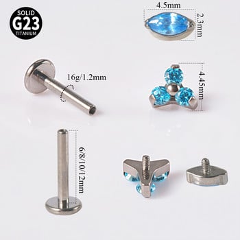 1 τεμ Titanium G23 Ear Studs Cartilage Zircon Opal Agate Labret Lip Tragus σκουλαρίκι μύτης για γυναίκες Χριστουγεννιάτικο δώρο Piercing κόσμημα