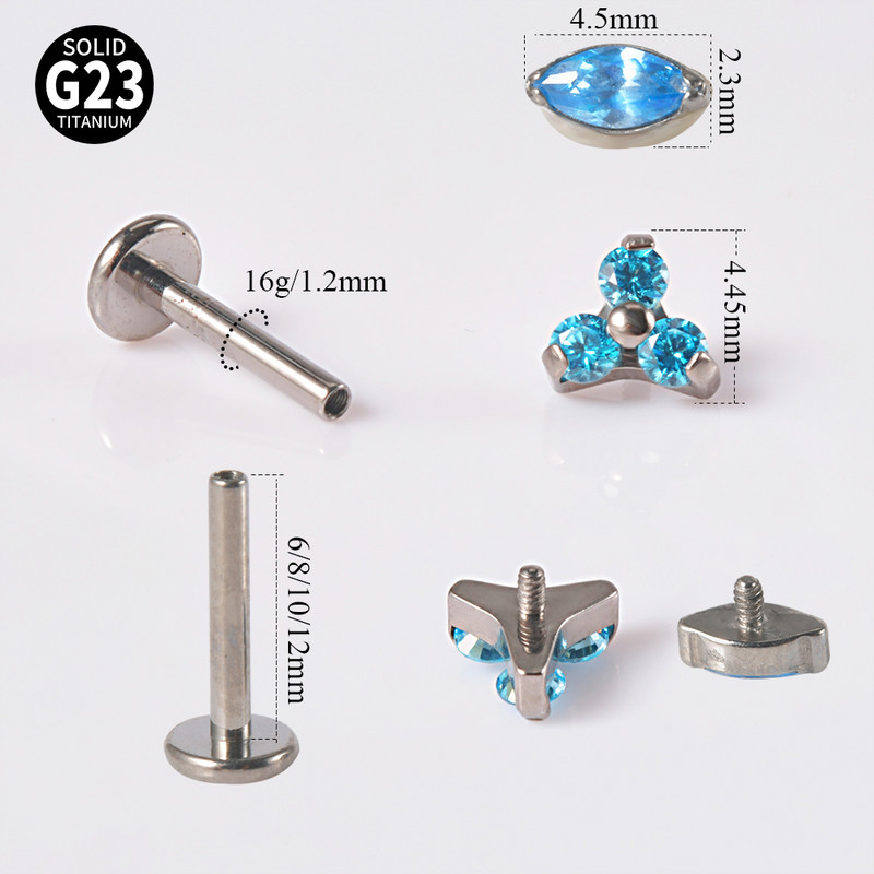 1db titán G23 fülcsavar porc cirkon opál achát labret ajak tragus orr fülbevaló nőknek karácsonyi ajándék piercing ékszer