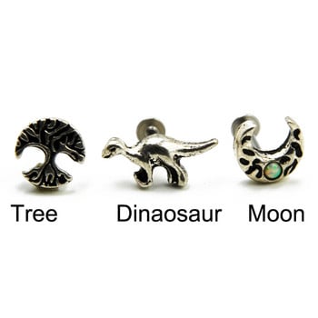 1Pc Surgial Vintage Tree Of Life Dinosaur Opal Moon Ear Cartilage Helix Studs Piercing Lip Stud Labret Δαχτυλίδια Body Jewelry 16g