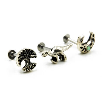 1Pc Surgial Vintage Tree Of Life Dinosaur Opal Moon Ear Cartilage Helix Studs Piercing Lip Stud Labret Δαχτυλίδια Body Jewelry 16g