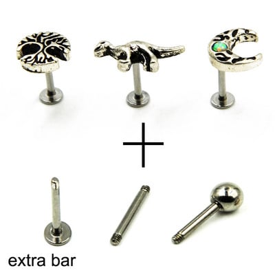 1 db Sebészeti Vintage Életfa Dinoszaurusz Opál Hold Fül Porc Helix Studs Piercing Lip Stud Labret Gyűrűk Testékszer 16g