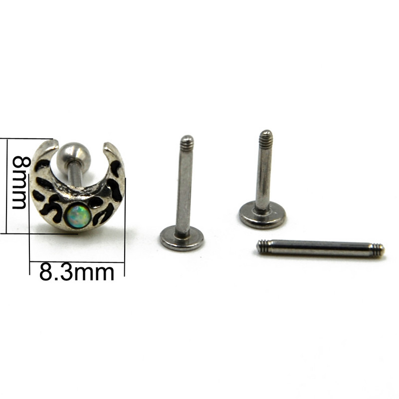 1 db Sebészeti Vintage Életfa Dinoszaurusz Opál Hold Fül Porc Helix Studs Piercing Lip Stud Labret Gyűrűk Testékszer 16g