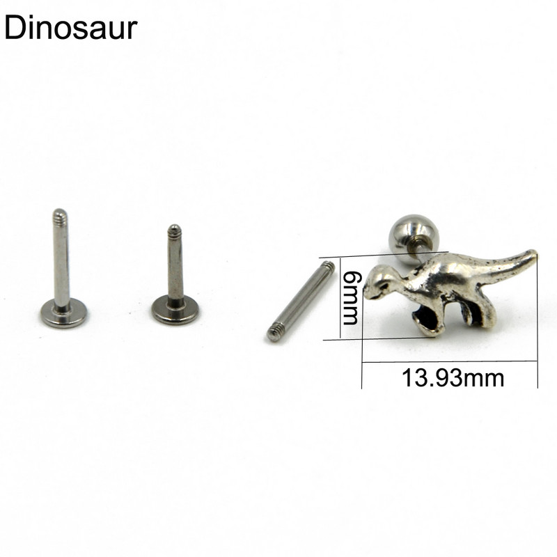 1 db Sebészeti Vintage Életfa Dinoszaurusz Opál Hold Fül Porc Helix Studs Piercing Lip Stud Labret Gyűrűk Testékszer 16g