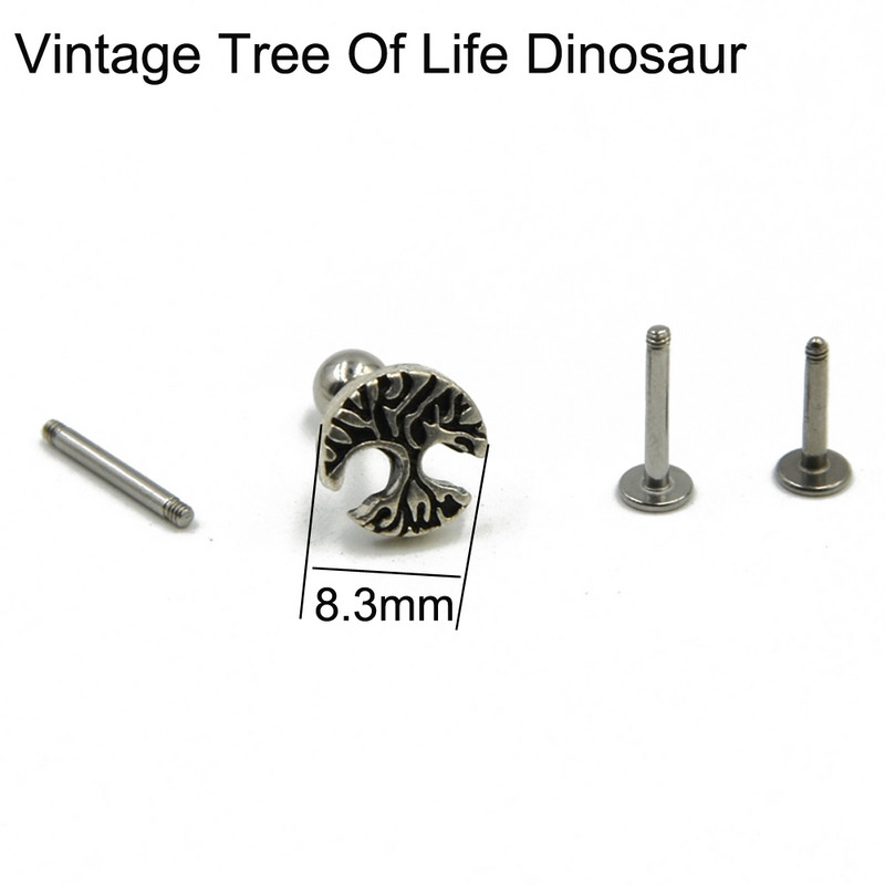 1 db Sebészeti Vintage Életfa Dinoszaurusz Opál Hold Fül Porc Helix Studs Piercing Lip Stud Labret Gyűrűk Testékszer 16g