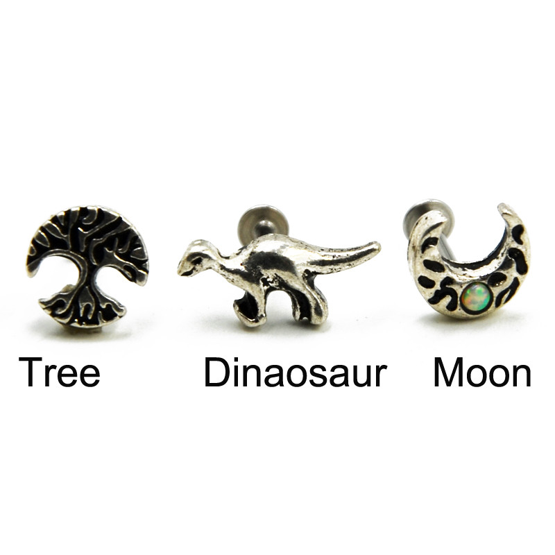 1 db Sebészeti Vintage Életfa Dinoszaurusz Opál Hold Fül Porc Helix Studs Piercing Lip Stud Labret Gyűrűk Testékszer 16g