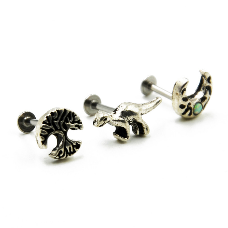 1 db Sebészeti Vintage Életfa Dinoszaurusz Opál Hold Fül Porc Helix Studs Piercing Lip Stud Labret Gyűrűk Testékszer 16g