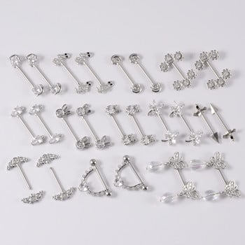 2 τμχ Heart Piercing Bar 14G από ανοξείδωτο ατσάλι Crystal Tongue Straight Industrial Barbell Θηλή Θηλή Piercing Body Jewelry