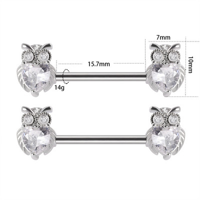 2 bucăți bară de piercing pentru mamelon inimă, din oțel inoxidabil 14G, cristal, limbă dreaptă, industrială, scut pentru mamelon, bijuterii pentru corp.