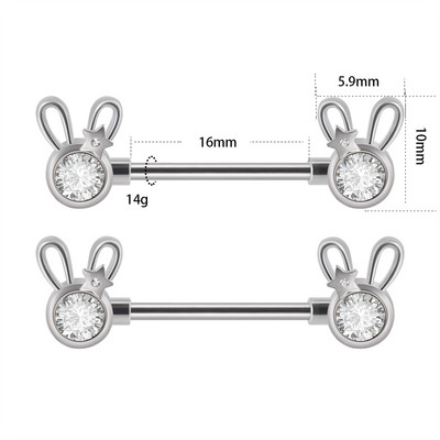 2 bucăți bară de piercing pentru mamelon inimă, din oțel inoxidabil 14G, cristal, limbă dreaptă, industrială, scut pentru mamelon, bijuterii pentru corp.