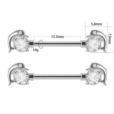 2 bucăți bară de piercing pentru mamelon inimă, din oțel inoxidabil 14G, cristal, limbă dreaptă, industrială, scut pentru mamelon, bijuterii pentru corp.