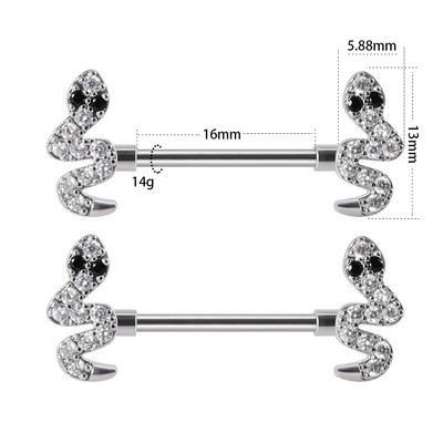 2 bucăți bară de piercing pentru mamelon inimă, din oțel inoxidabil 14G, cristal, limbă dreaptă, industrială, scut pentru mamelon, bijuterii pentru corp.