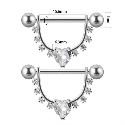 2 bucăți bară de piercing pentru mamelon inimă, din oțel inoxidabil 14G, cristal, limbă dreaptă, industrială, scut pentru mamelon, bijuterii pentru corp.