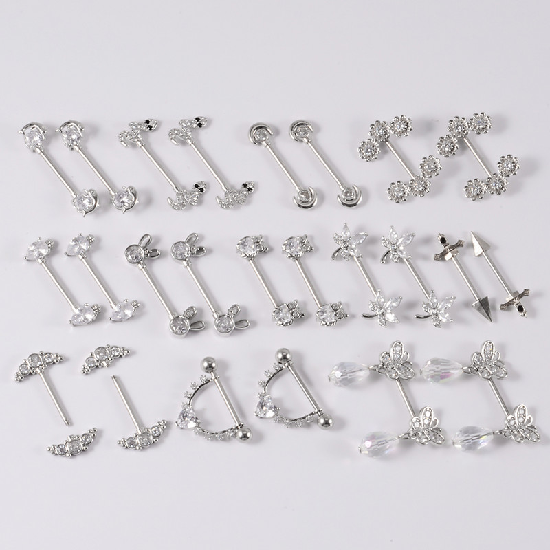 2 bucăți bară de piercing pentru mamelon inimă, din oțel inoxidabil 14G, cristal, limbă dreaptă, industrială, scut pentru mamelon, bijuterii pentru corp.