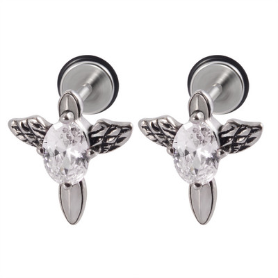 2 kom Punk gotičke naušnice od nehrđajućeg čelika Ear Stud Ear Tragus Helix Režanj hrskavice Lažni čep Muškarci Žene Nakit za piercing tijela 16 g