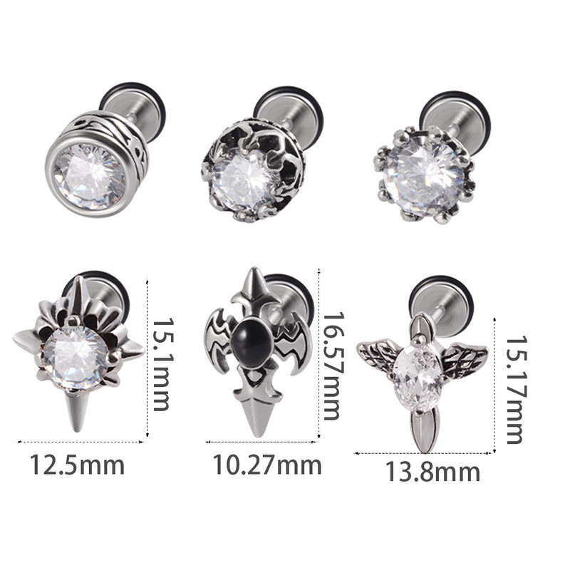 2 kom Punk gotičke naušnice od nehrđajućeg čelika Ear Stud Ear Tragus Helix Režanj hrskavice Lažni čep Muškarci Žene Nakit za piercing tijela 16 g