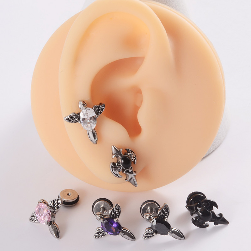 2 kom Punk gotičke naušnice od nehrđajućeg čelika Ear Stud Ear Tragus Helix Režanj hrskavice Lažni čep Muškarci Žene Nakit za piercing tijela 16 g