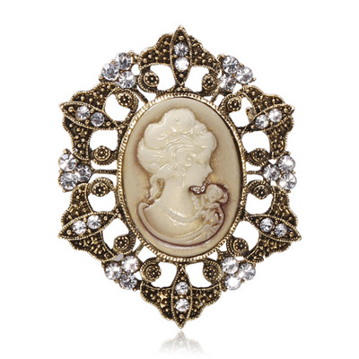 Wuli&baby Retro Strass Lady Head Broșe Femei 2 culori Figura Față Office Casual Broșă Ace Cadouri