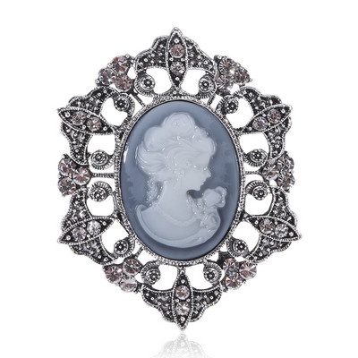 Wuli&baby Retro Strass Lady Head Broșe Femei 2 culori Figura Față Office Casual Broșă Ace Cadouri