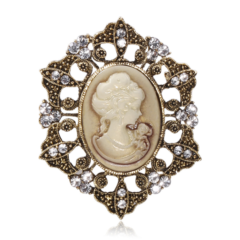 Wuli&baby Retro Strass Lady Head Broșe Femei 2 culori Figura Față Office Casual Broșă Ace Cadouri