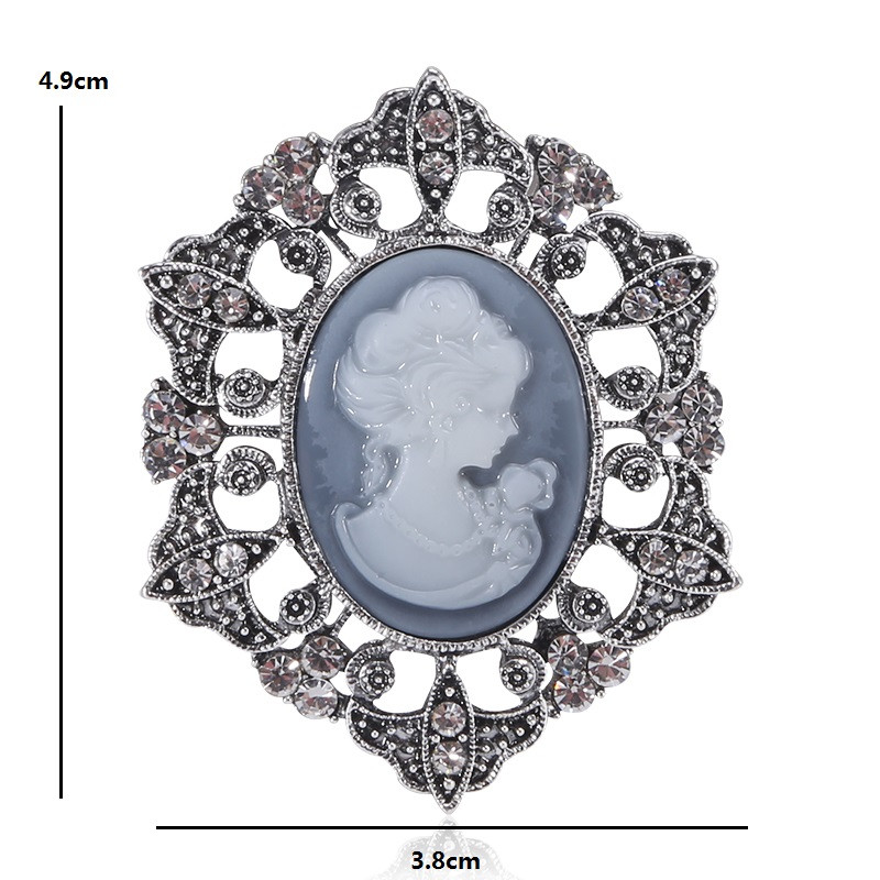 Wuli&baby Retro Strass Lady Head Broșe Femei 2 culori Figura Față Office Casual Broșă Ace Cadouri