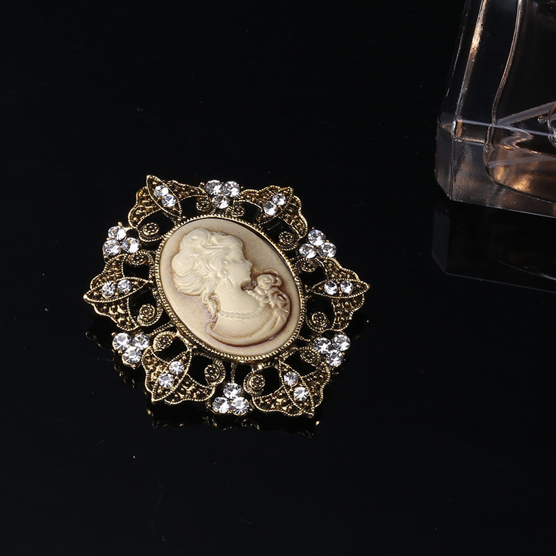 Wuli&baby Retro Strass Lady Head Broșe Femei 2 culori Figura Față Office Casual Broșă Ace Cadouri