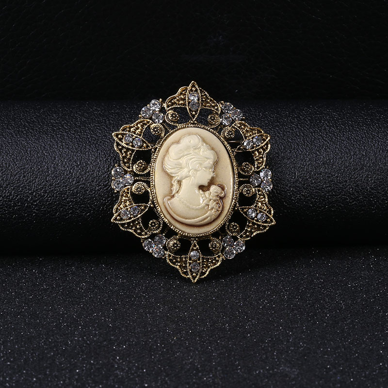 Wuli&baby Retro Strass Lady Head Broșe Femei 2 culori Figura Față Office Casual Broșă Ace Cadouri
