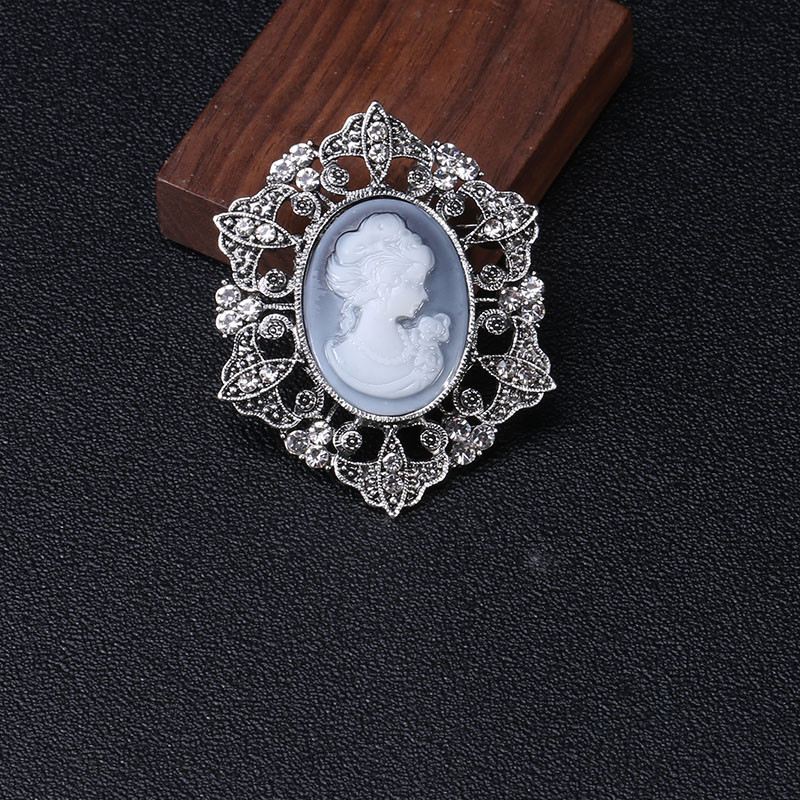 Wuli&baby Retro Strass Lady Head Broșe Femei 2 culori Figura Față Office Casual Broșă Ace Cadouri