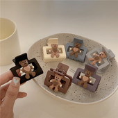 2021 Kawaii Bear Щипка за коса Claw Clamp за жени Момичета Деца Квадратна матова фиби Craws Washface Аксесоари Шапки