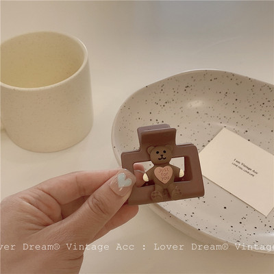 2021 Kawaii Bear Щипка за коса Claw Clamp за жени Момичета Деца Квадратна матова фиби Craws Washface Аксесоари Шапки